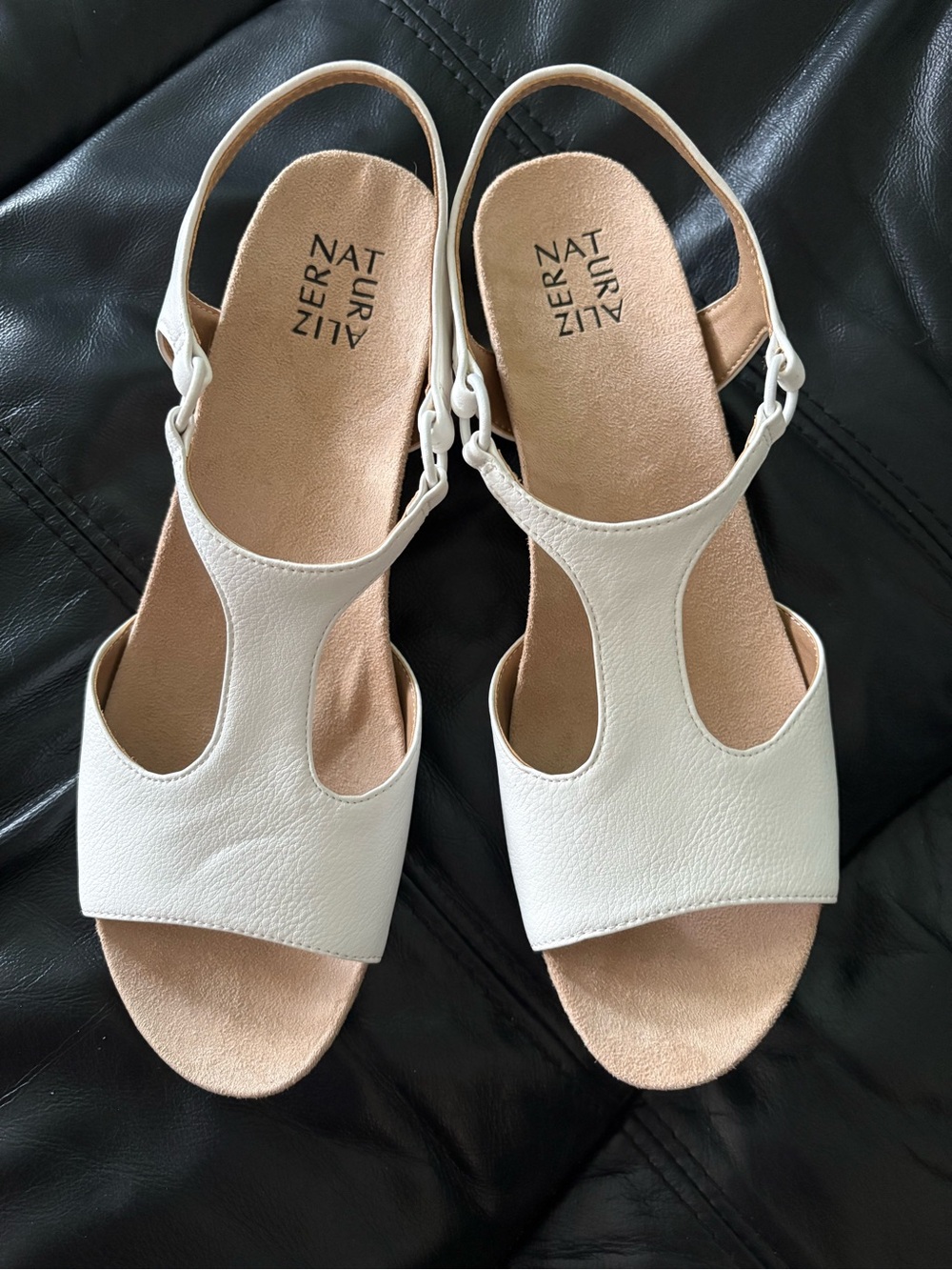 Naturalizer White T-strap Slingback Wedge Sandals